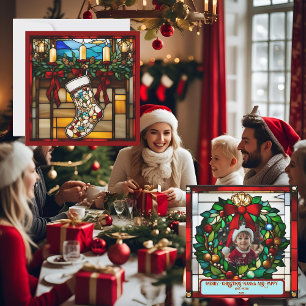 Carte de chaussette de Noël Faux vitrail