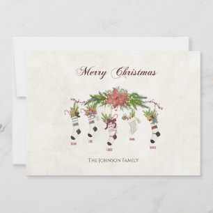 Carte de chaussettes de Noël en famille
