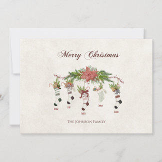Carte de chaussettes de Noël en famille