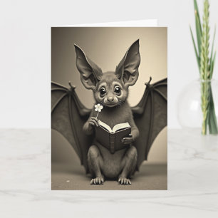 Carte de Chauve-Souris avec Livre et Fleur