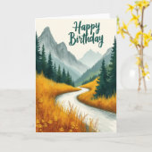 Carte de chemin aquarelle d'anniversaire (Fleur jaune)