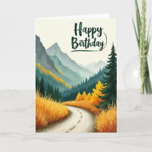 Carte de chemin de montagne joyeux anniversaire