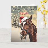 Carte de Cheval de Noël Festive Personnalisée (Fleur jaune)