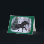 Carte de cheval frison Winter Wonderland<br><div class="desc">Veuillez visiter ma vitrine pour d'autres créations hivernales et de fêtes, sur de nombreux produits et idées cadeaux différents. Toutes mes œuvres d'art et ma photographie sont 100% de moi. Les images peuvent être transférées sur n'importe quel produit. Les arrière-plans colorés peuvent être modifiés. Voir le bas de la page...</div>