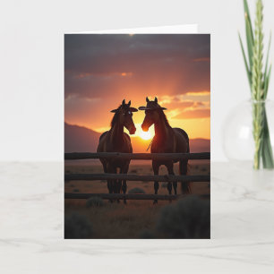 Carte de chevaux au coucher de soleil majestueux