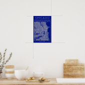 Carte de Chicago Blueprint Affiche Bleue Minimalis (Cuisine)
