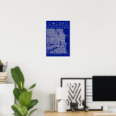 Carte de Chicago Blueprint Affiche Bleue Minimalis (Bureau à domicile)