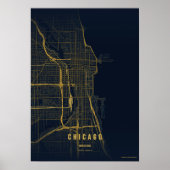 Carte de Chicago dorée impression sur toile affich (Devant)