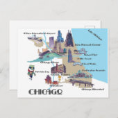 Carte de Chicago Michigan avec attractions  (Devant / Derrière)