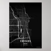 Carte de Chicago Noir Impression d'art mural Affic (Devant)