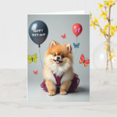 Carte de chien duveteux joyeux (Fleur jaune)
