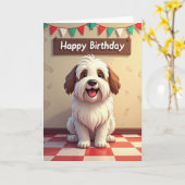 Carte de chien heureux à pois (Fleur jaune)