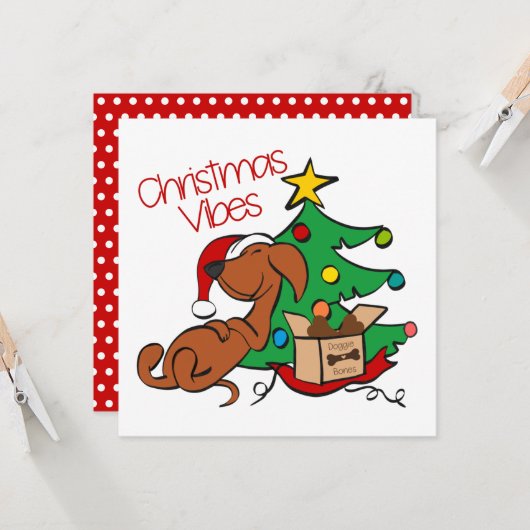 Carte de chien teckel ambiance Noël (Devant/Arrière en situation)