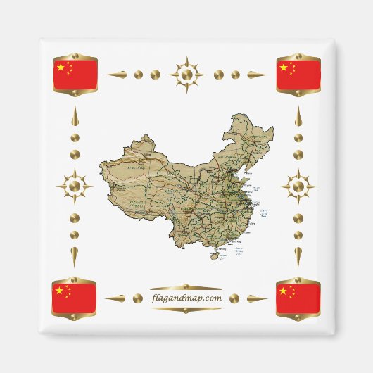 Carte de Chine + Magnet des drapeaux (Devant)