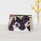 Carte de chiot Cocker noir et blanc (Fleur jaune)