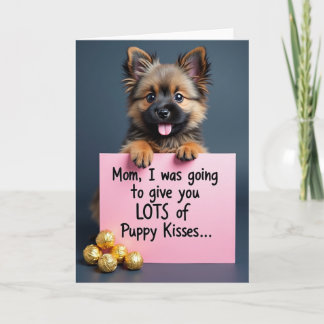 Carte de chiot rayé embrassant Maman