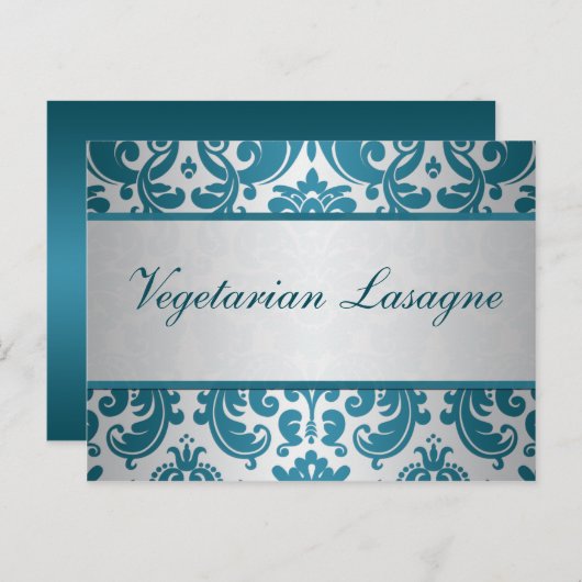 Carte de choix Buffet Argent Turquoise Damas (Devant / Derrière)