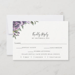 Carte de choix de repas RSVP de mariage floral vio