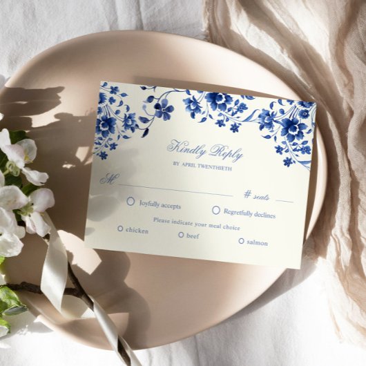 Carte de choix de repas RSVP Floral Deep Blue Chin