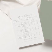 Carte de choix du menu Mariage vert Sage