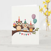 Carte de chouettes pour célébration d'anniversaire (Fleur jaune)