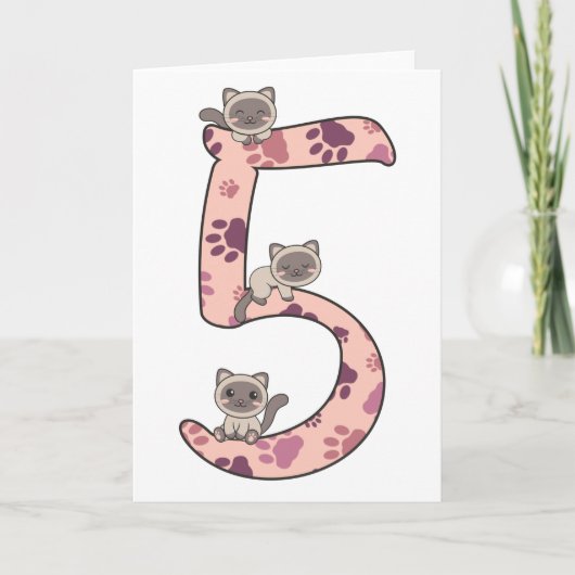 Carte de cinquième anniversaire de chat siamois po (Devant)