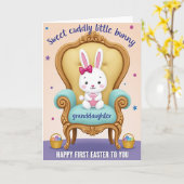 Carte de circonstance avec lapin sur chaise (Fleur jaune)