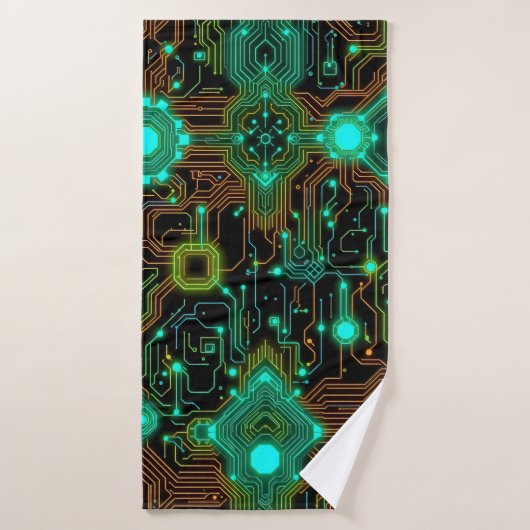 carte de circuit informatique avec beaucoup de lum (Serviette de bain)
