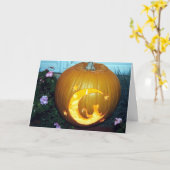 Carte de citrouille de lune de chat (Fleur jaune)