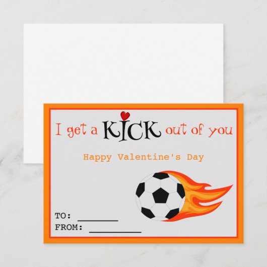 Carte de classe amusante Valentine's Soccer Love K (Devant / Derrière)