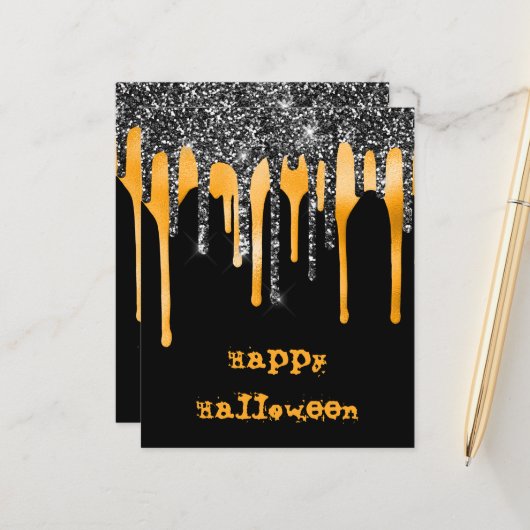 Carte de classe Halloween noir Parties scintillant (Devant/Arrière en situation)