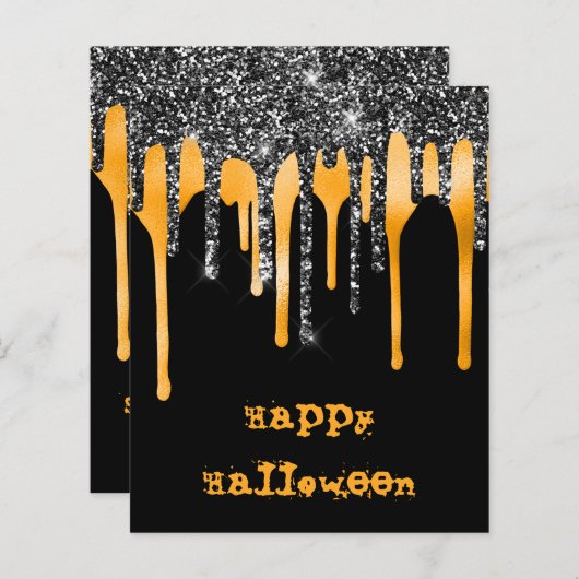 Carte de classe Halloween noir Parties scintillant (Devant / Derrière)