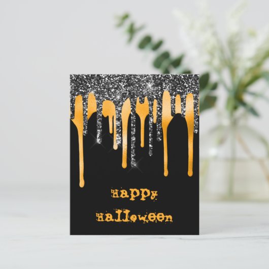 Carte de classe Halloween noir Parties scintillant (Debout devant)