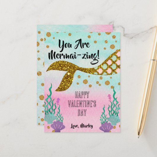 Carte de classe Mermaid Valentine's - taille carte (Devant/Arrière en situation)