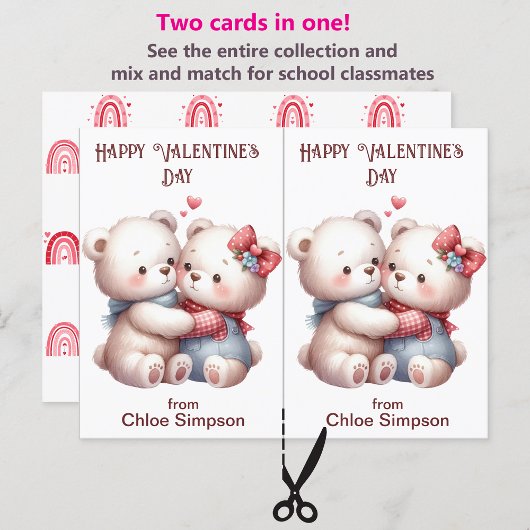Carte de classe Nounours pour enfants Valentine