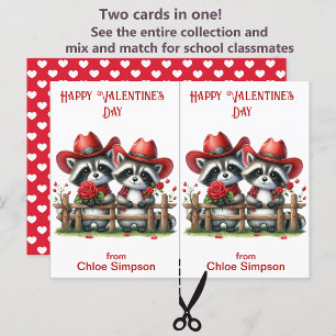 Carte de classe Valentine pour enfants Raccoon Cow