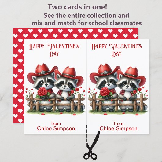 Carte de classe Valentine pour enfants Raccoon Cow