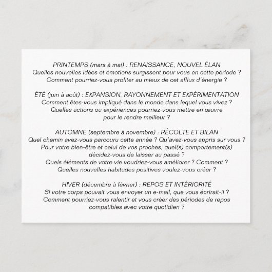 Carte de coaching "À chaque saison son énergie" (Dos)