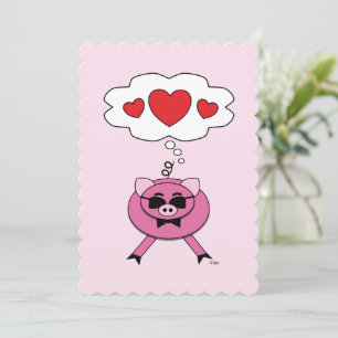 Carte de Cochon Rose Mignon avec Pensées Remplis d