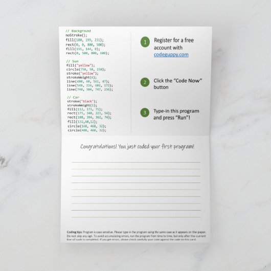 Carte de codage pour enfants (programme JavaScript (Intérieur)