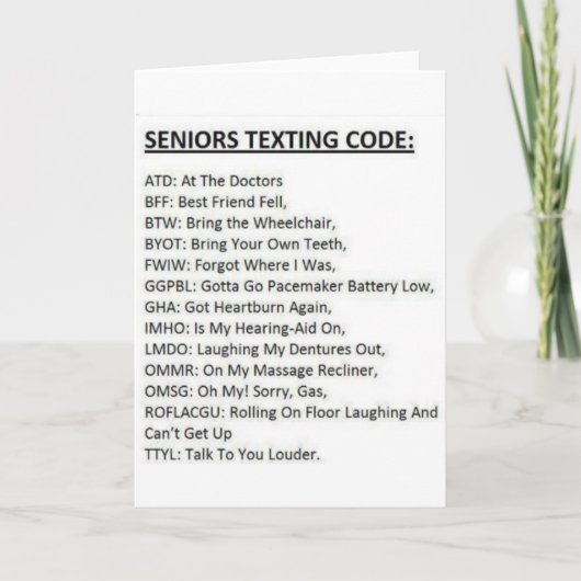 Carte de code de messagerie pour seniors (Devant)