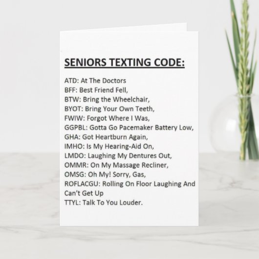 Carte de Code de Textage pour Aînés (Devant)