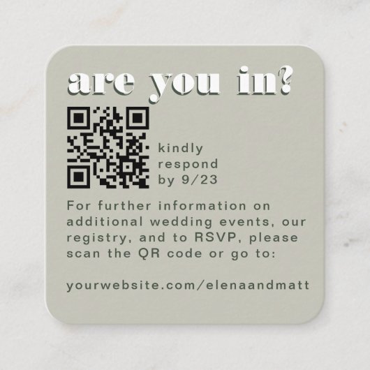 Carte de code QR Retro Green Sage moderne RSVP (Devant)