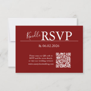 Carte de code QR RSVP rouge pour mariage moderne