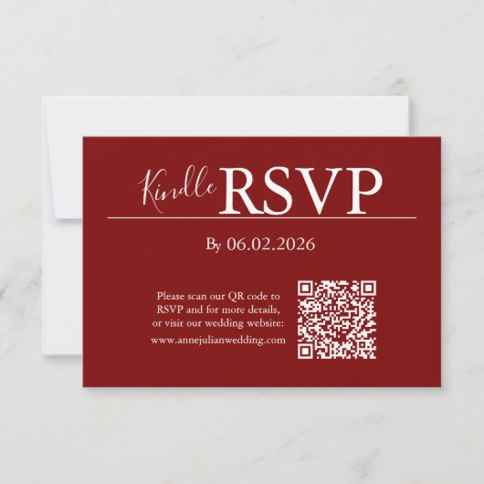 Carte de code QR RSVP rouge pour mariage moderne (Devant)