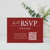 Carte de code QR RSVP rouge pour mariage moderne (Debout devant)