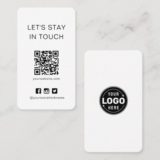 Carte de code QR simple en noir et blanc sur les m (Devant / Derrière)
