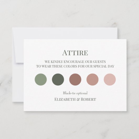 Carte de code vestimentaire du Mariage vert olive (Devant)