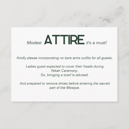 Carte de code vestimentaire Emerald Green White Ma (Devant)