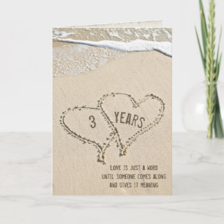 Carte de coeur de plage du 3e anniversaire